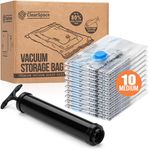 ClearSpace Vacuum Storage Bags, Space Saver Bags – 10 Medium Vacuum Seal Bags for Clothing, Blanket Storage, Clothes Storage – Vacuum Sealer Bags, Storage Bags or Travel Bags, Hand Pump Included