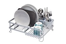 MasterClass Aluminium Dish Drainer Rack, Sink Dish Rack with Large Capacity, 42 x 30 x 13 cm, White