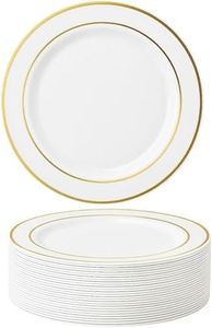 MATANA 50 Premium Weiße Plastikteller mit Goldrand, Mehrweg Kunststoffteller, 26cm - Partyteller Gold für Hochzeiten, Geburtstage, Partys - Elegantes & Stabiles Partygeschirr