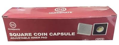 Square Coin Capsules with Adjustable Cushion (20 Pieces, Black) (E - 20/25/30/35/40MM)