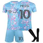 PANGKII Football Gifts for Boys,Miami Football Kit Kids No.10 Airy Quick Dry Jersey for The Boys and Mens,Miami Home Away Football Kit Soccer Football Shirts Shorts Socks Sets,Football Gifts