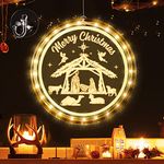 Christmas Nativity Decorative Light Xmas Nativity Manger Scene Window Lights 3D Birth of Jesus Battery Operated Hanging Lights for Holy Night Winter Indoor Outdoor Holiday Decoration