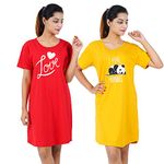 Buy That Trendz Printed Cotton Short Night Dress for Women 2 Pcs Combo Love Navy Let me Sleep Yellow XXX-Large