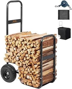 VEVOR Firewood Log Cart, 250 lbs Capacity, Outdoor and Indoor Wood Rack Storage Mover with PU Wheels & Waterproof Cloth, Heavy Duty Steel Dolly Hauler, Firewood Carrier for Fireplace, Fire Pit, Black