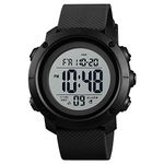 SKMEI Polyurethane Men's Digital Sports Watch 50M Waterproof Led Military Multifunction Smart Watch Stopwatch Countdown Auto Date Alarm (Black White)