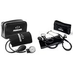Primacare DS-9193 Classic Series Large Adult Size Professional Blood Pressure Kit, Black & Primacare DS-9181-BK Professional Aneroid Sphygmomanometer and Sprague Rappaport Stethoscope, Black