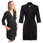 Posh Peanut Maternity Robe for Hospital Delivery - Soft Viscose from Bamboo Postpartum Robe for Women Nursing & Lounging, Solid Ribbed Black, S/M