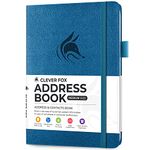 Clever Fox Address Book with alphabetic tabs - PU Leather Telephone and Address Book for Keeping Contacts Safe, Contact Organizer Journal, Medium Size (13.5 x 19cm) Hardcover, Mystic Blue