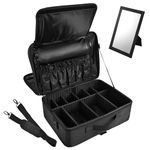 Joligrace Extra Large Professional Makeup Bag Cosmetic Case Beauty Box Hairdressing Tools Organiser Storage Box with Removable Back Strap, Black with Mirror