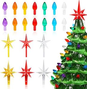 Zatozkar Ceramic Christmas Tree Replacement Lights Bulbs, 120 PCS Flame Shape Light up Medium Twist, 6 PCS Stars, Christmas Ornaments for Tree, Assorted Colors, (Ceramic Christmas Tree not Included)
