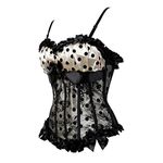 Hengzhifeng Corsets for Women Gothic Polka Dot Bustiers Lace Up Boned Dancing Top (UK 12-14,Beige)