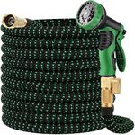 100 ft Expandable Garden Hose - All New 2024 Retractable Water Hoses with 3/4" Solid Brass Fitting, Extra Strength Fabric - Flexible Expanding Hose with 10 Pattern Spray Nozzle