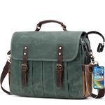 NerIion Messenger Bag for Men 15.6 Inch Vintage Canvas Genuine Leather Briefcase for Men Laptop Bag Satchel Bag (Green)