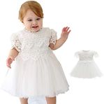 Meiqiduo Baby Girl Dress Christening Baptism Gowns Flower Girl Formal Dresses - Ivory - 3M/0-6Months