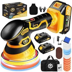 Niusken Cordless Car Buffer Polisher kit [2x 2000mAh 21V Batteries & 18 PCS Attachments] 6-Speed Orbital Design, LED Display, 6 Inch Lightweight Detailing Tool for Waxing, Polishing & Scratch Removal