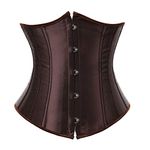 Grebrafan Classic Satin Underbust Waist Cincher Boned Corset Bustier (UK(16-18) 3XL, Brown)