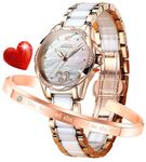 OLEVS Womens Watches Automatic Self Winding Ladies Rose Gold Diamond Watch Luxury Dress White Ceramic Wrist Watch for Women Love Heart Date