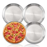 WeeGoo 4 Pack 12 inch Stainless Steel Pizza Tray Non-Stick Pizza Pans Solid Round Pizza Baking Tray, Pizza Oven Sheet Pan for Serving, Baking, Roasting (30 cm, Sliver)