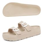Women Adjustable Buckle Platform Sandals, Women's Casual Sandals with Arch Support, Summer EVA Sandals for Indoor and Outdoor, 4 Double Buckles-apricot, 4 UK