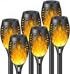 REEGOLD Solar Outdoor Flame Torch Lights: LED Tiki Torches with Flickering Flames for Christmas Halloween Garden Yard Patio Decor | IP65 Waterproof Landscape Lights with Auto On/Off | 6 Pack