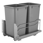 Rev-A-Shelf Double Pullout Trash Can for Under Kitchen Cabinets 27 Quart 6.75 Gallon with Soft-Close Slides, Metallic Silver, 53WC-1527SCDM-217