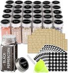 SWOMMOLY 30 Glass Spice Jars 4oz/Square Spice Bottles with 703 Spice Labels, Empty Spice Containers with Pour/sift Shaker Lid, Airtight Cap, Chalk Marker and Funnel Complete Set