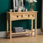 Amazon Basics Rectangular Corona Console Table, 2 Drawer With Shelf, Solid Pine Wood, 31 x 83 x 70 cm (Previously Movian brand)