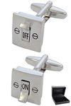 COLLAR AND CUFFS LONDON - Premium Cufflinks with Presentation Gift Box - Electric Light Switch - On and Off - Electrician - DIY - Silver Colour