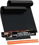Oven Liners for Bottom of Oven Black (2-pack) Bundled with Rack Shield (2-pack) - Large Mat for Bottom of Range (17"x 25") and 22" Orange Stove Guards for Racks - Reusable & Heat Resistant