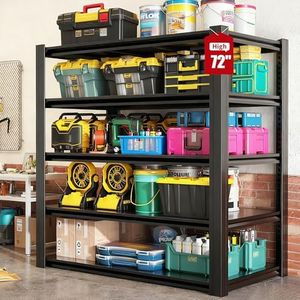 FOSTOKO Storage Shelves, 5-Tier Garage Shelving, Adjustable Heavy Duty Shelving Units, Metal Industrial Utility Organizer Storage Racks for Basement, Kitchen, Warehouse, Pantry, 24" D×48" W×72" H