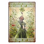 Vintage Metal Tin Sign, 12x8 Metal Poster Signs Vintage 'Into The Garden' Inspirational Quote, Hippie Girl Wall Art, Home & Coffee Decor, Unique Garden & Kitchen Poster, Great Present for Free Spirits