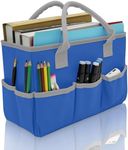 Cupohus Art Organizer Craft Storage Tote Bag with Pockets and Hadles, Oxford Fabric Carrying Caddy for Teacher, Officer, Artist, Students, Traveler, and more – Blue with Grey Edge