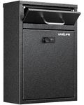 Uniclife Wall Mount Mailbox for Outside, Anti-Theft Heavy Duty Locking Mailbox, Large Mailbox with Combination Lock, Security Mail Box, Safe Key Drop Box, Post Box, Steel Cash Drop Box for Home, Black