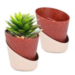 Eha Earth Friendly EcoBloom Small Self Watering Pots for Plants | 4 Inch, Set of 2 Table Top Planter | Bamboo Based and UV Protected Planters | Pots for Indoor Plants | for Home Decor | Coral