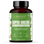 Rooted Actives Superfood Greens & Herbs Daily Veggies supplement | 22 Daily Greens, Probiotics & Enzymes (60 Tablets) | Rich in vitamins, minerals, iron, fiber & antioxidants