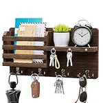 SWTYMIKI Key Rack with 4 Double Key Hooks, Decorative Rustic Key Hangers for Wall Mail Holder for Entryway, Mudroom, Hallway, Bedroom, Living Room, Brown, Key Holder Wall Mount with Magnet Hanging