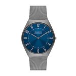Skagen Mens Grenen Ultra Slim Two-Hand Analog Watch Made with Recycled Stainless Steel, Charcoal & Blue 42Mm, One Size, 42 Mm Grenen Ultra Slim Two-Hand Analog Watch, Band Color:Gray