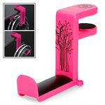 ENHANCE PC Gaming Headphone Holder Headset Hanger Mount - Headphones Stand with Adjustable 360 Rotating Arm, Under Desk Clamp On Design, Universal Fit, & Built In Cable Clip Organizer - Pink