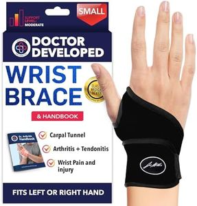 Doctor Developed Wrist Brace, Wrist Wraps for Carpal Tunnel Arthritis, Tendonitis, Hand Support, Ideal for Fitness, Weightlifting - Handbook Included (Small- 1 Pack)