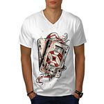 Wellcoda Ace Jack of Spades Mens V-Neck T-Shirt, Card Graphic Design Tee White XL