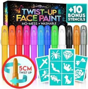 Jim&Gloria Face Paint with Stencils - 12 Large Washable Face & Body Painting Crayons for Kids Toddlers and Adults. Great For Crafts, Toys, Easter Gifts and Christmas Stocking Stuffers for Girls & Boys