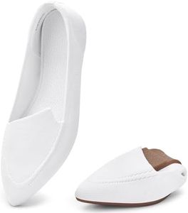 poemlady Women's Pointed Toe Knit Flats Comfort Slip On Rubber Sole A/White