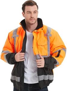 ProtectX High Visibility Waterproof Safety Jacket for Men and Women, Hi Vis Reflective Winter Construction Bomber Jacket, Class 3, Orange, 4X-Large