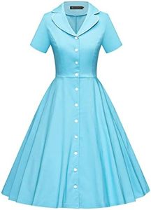 GownTown Women's 1967s Vintage Short Sleeves Notch Lapel Swing Dress