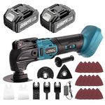YEARTOP Oscillating Multi Tools Compatible Makita 18V Battery, Cordless Multi Tool with 2 * 4000mAh Battery, Brushless Multitool for Removing Scraping Cutting, 20000OPM/4° Angle/6 Variable Speed