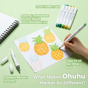 Ohuhu 216-Color Brush Markers Set – Dual Tips for Artists