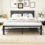 MOFLUT King Size Bed Frame with Upholstered Headboard, Heavy Duty Platform Bed Frame with Metal Slat Support, No Box Spring Needed &Easy Assembly, (Gray, King Size Bed)