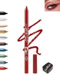 Red Eyeliner Pencil Gel, Sharpenable Multi-Use Colored Eyeliner Waterline Waterproof Smudge-Proof Long Stay, Easy-Glide, High Pigment Shimmer Cream Eye Liner Pen with Sharpener,Vegan & Cruelty Free-10