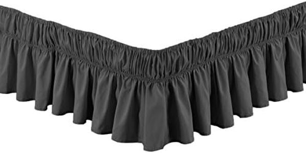 Fancy Collection Twin-Full Easy Fit Bed Ruffle wrap Around Elastic Bed Skirt with 17 Drop New Easy Install Solid Charcoal/Dark Grey New