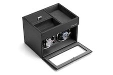 Vlando Automatic Watch Winder Box for 2 Watches- Watch Winder Box with Men Jewellery Organiser Tray, Japanese Quiet Motor, LED Light, Adjustable Watch Pillows, AC Adapter - Black